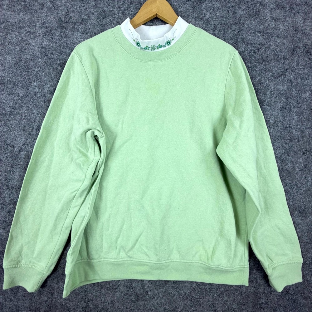 Blair‎ Sweatshirt Womens Large Green Double Neck Clover 80s Coastal Grandma